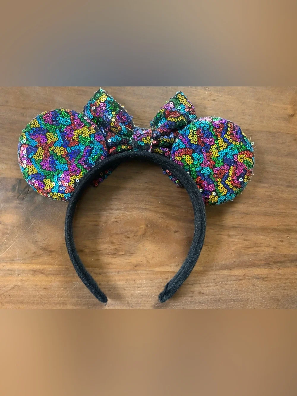 Rainbow Sequin Minnie Ear Headband with Bow - Kids Accessories
